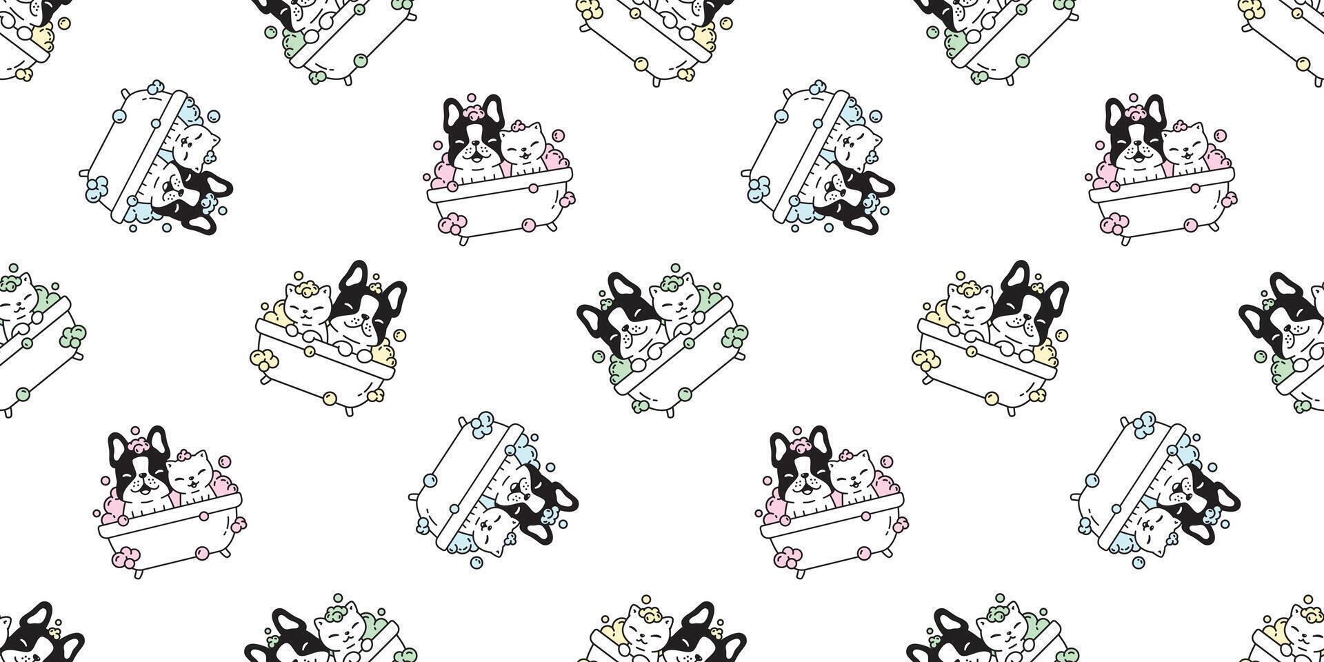 dog seamless pattern french bulldog bath shower cartoon tile background repeat wallpaper illustration scarf isolated doodle design vector