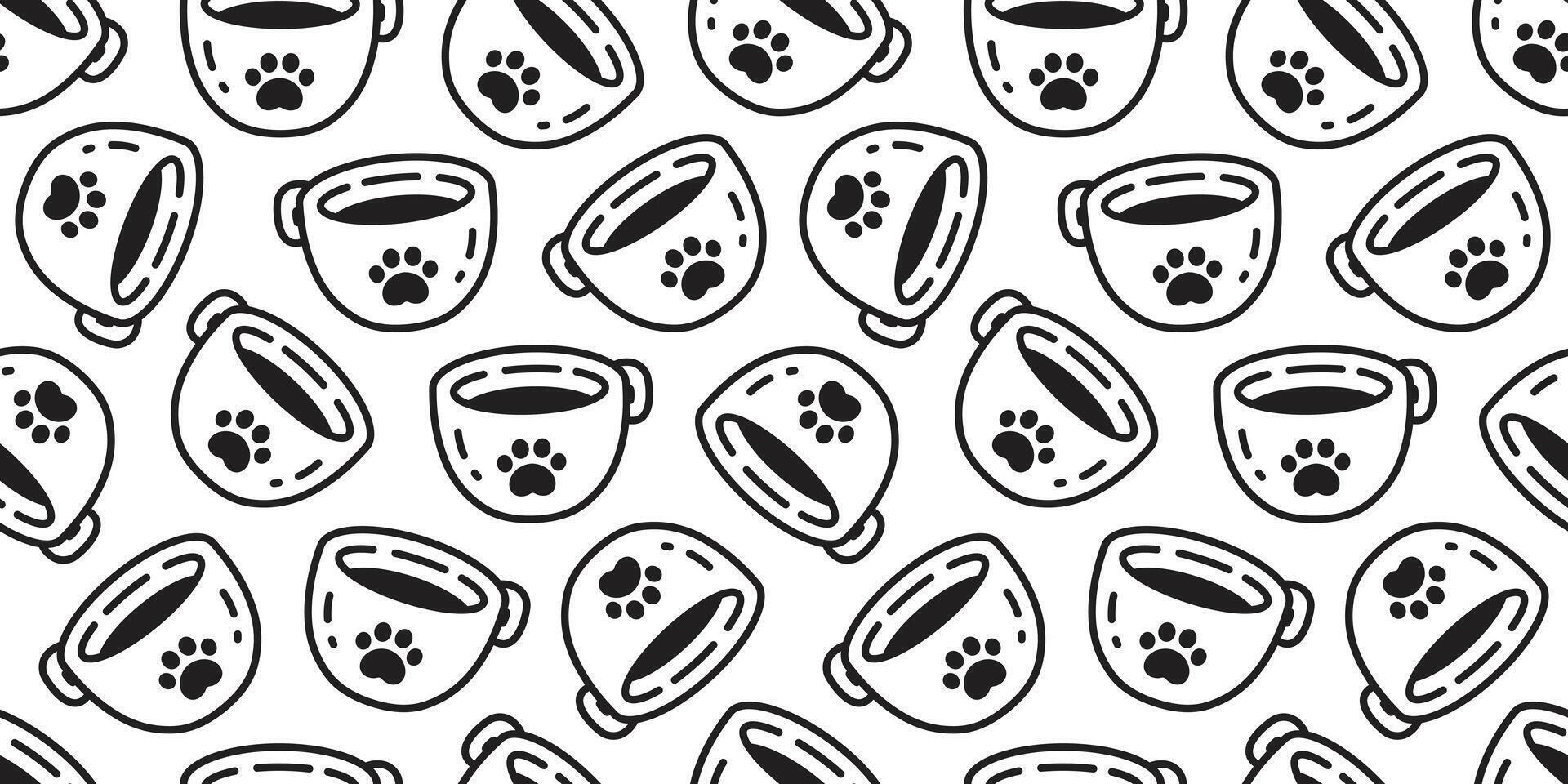 coffee tea cup seamless pattern cat paw footprint tea milk glass repeat background scarf isolated tile wallpaper cartoon illustration doodle design vector