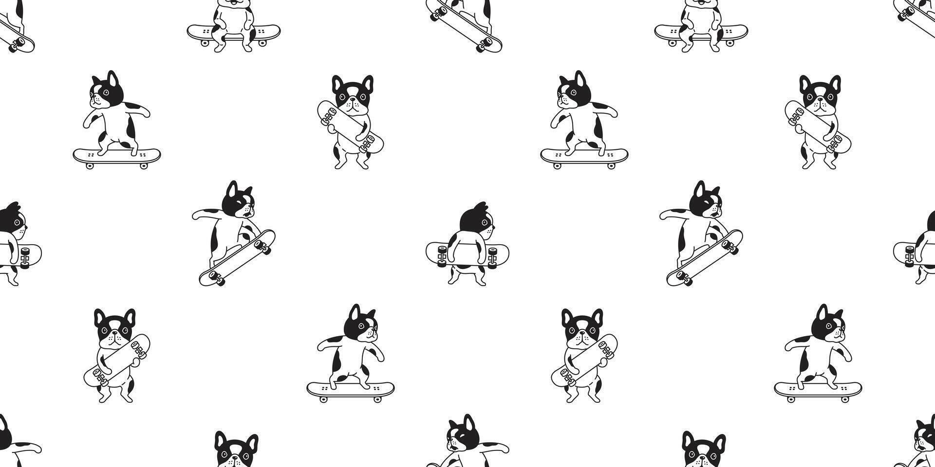 dog seamless pattern french bulldog skateboard surf skate cartoon scarf isolated tile wallpaper repeat background illustration gift wrap paper design vector