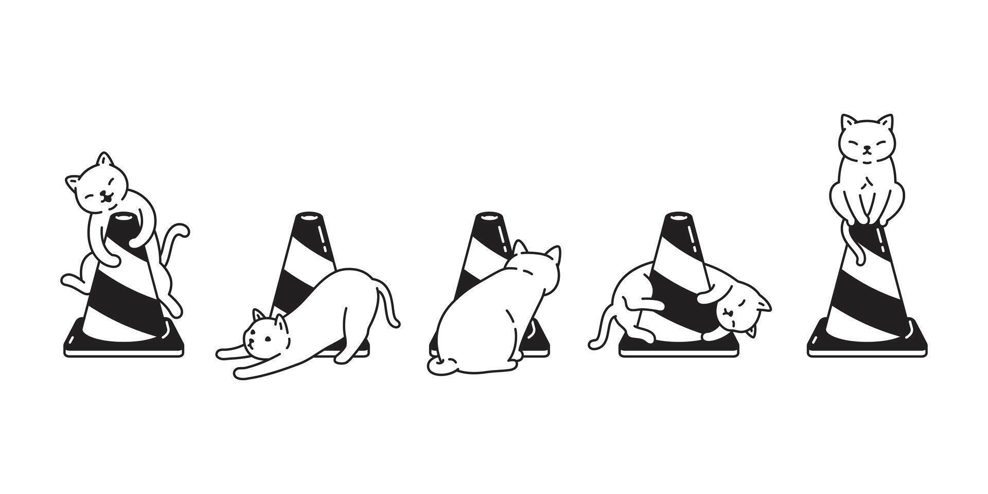 gato gatito calicó icono mascota tráfico cono raza dibujos animados personaje símbolo garabatear ilustración diseño vector