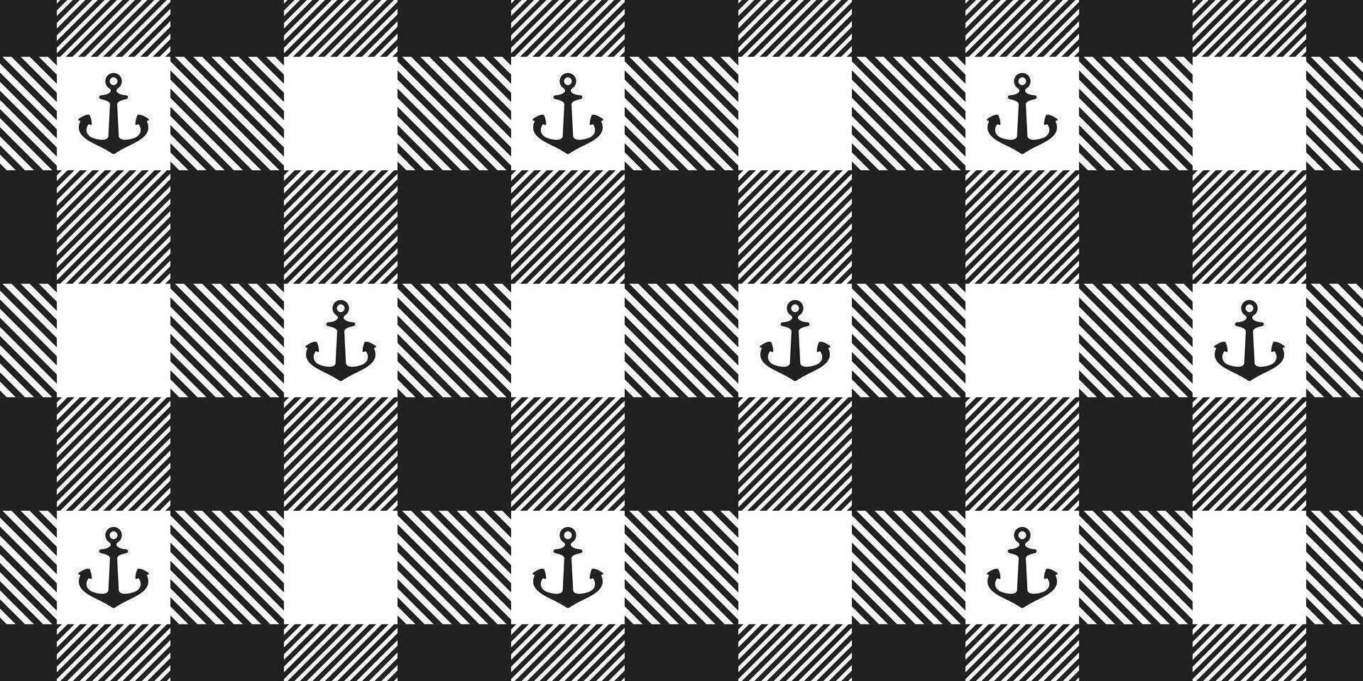 Anchor seamless pattern boat checked tartan plaid helm pirate maritime Nautical scarf isolated ocean sea repeat wallpaper tile background illustration design vector