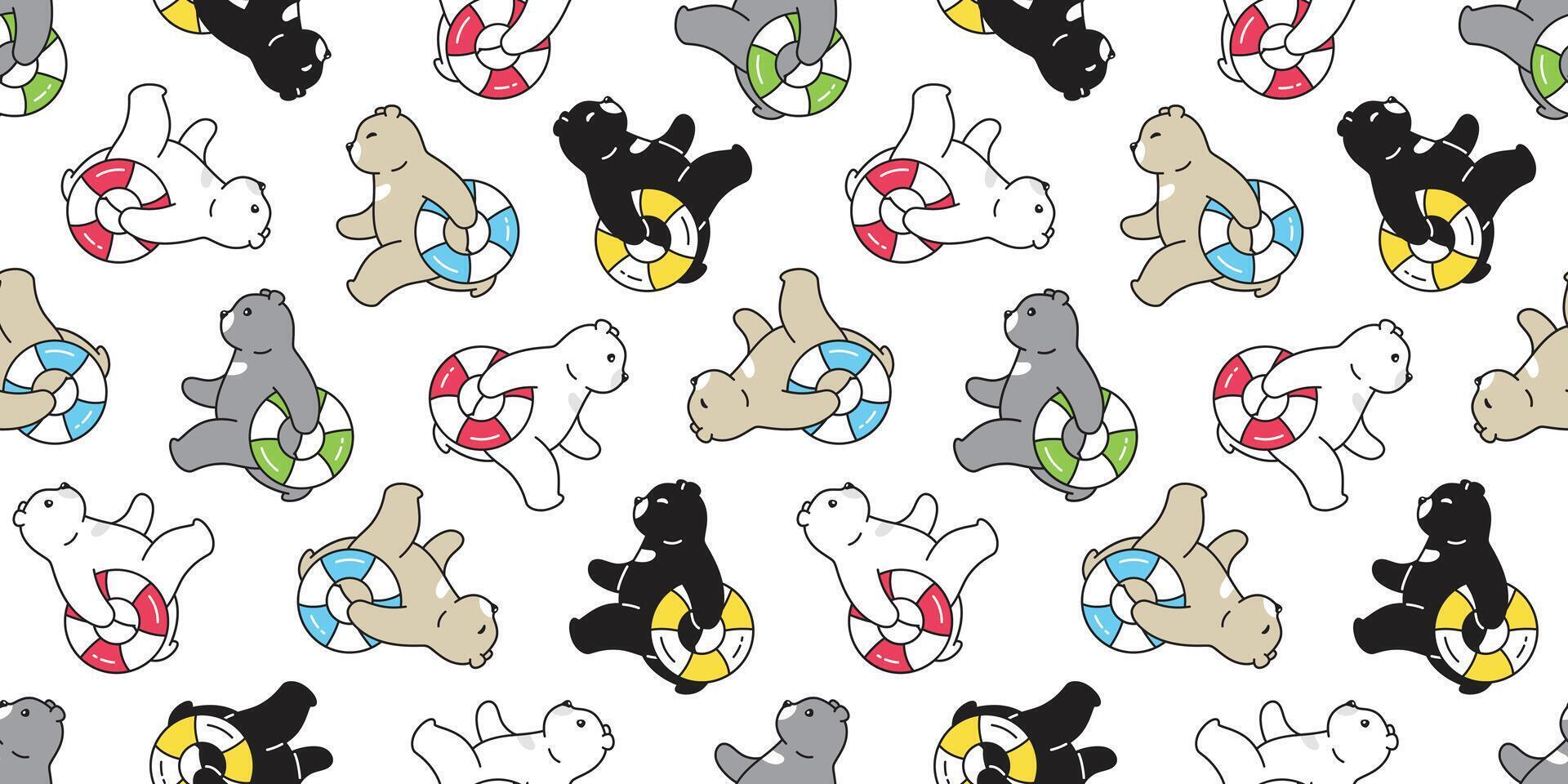 bear seamless pattern polar swimming ring pool ocean summer beach cartoon tile background repeat wallpaper teddy scarf isolated doodle illustration design vector