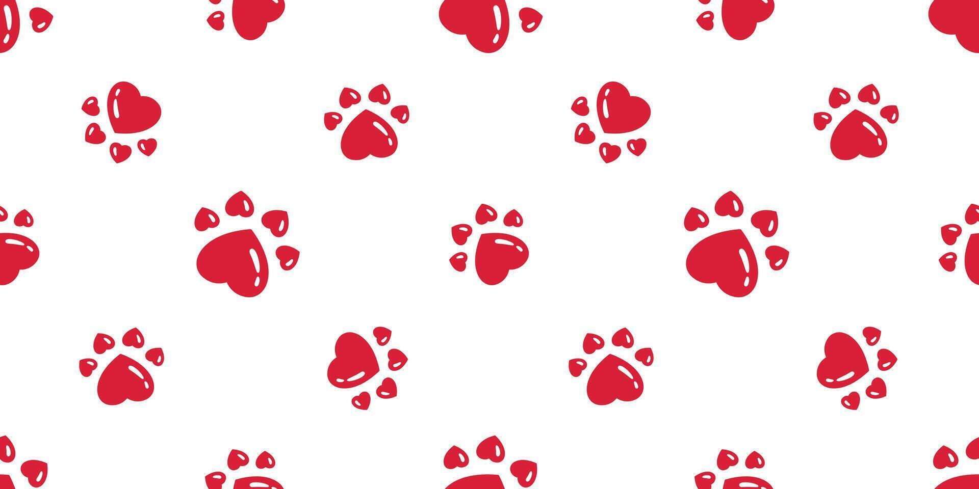 dog paw seamless pattern heart footprint valentine cat bear french bulldog cartoon scarf repeat wallpaper tile background doodle illustration red design vector