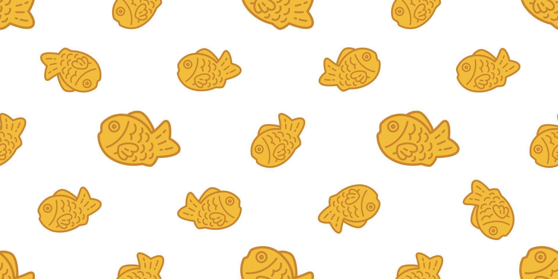 fish Taiyaki Seamless pattern bakery japan food snack tuna shark salmon dolphin doodle icon cartoon ocean sea tile background repeat wallpaper scarf isolated pet animal illustration doodle desi vector