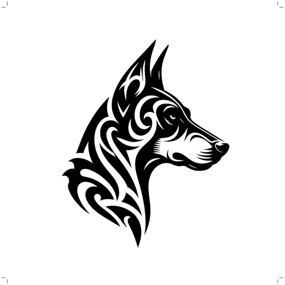 Doberman dog in modern tribal tattoo, abstract line art of animals, minimalist contour. vector