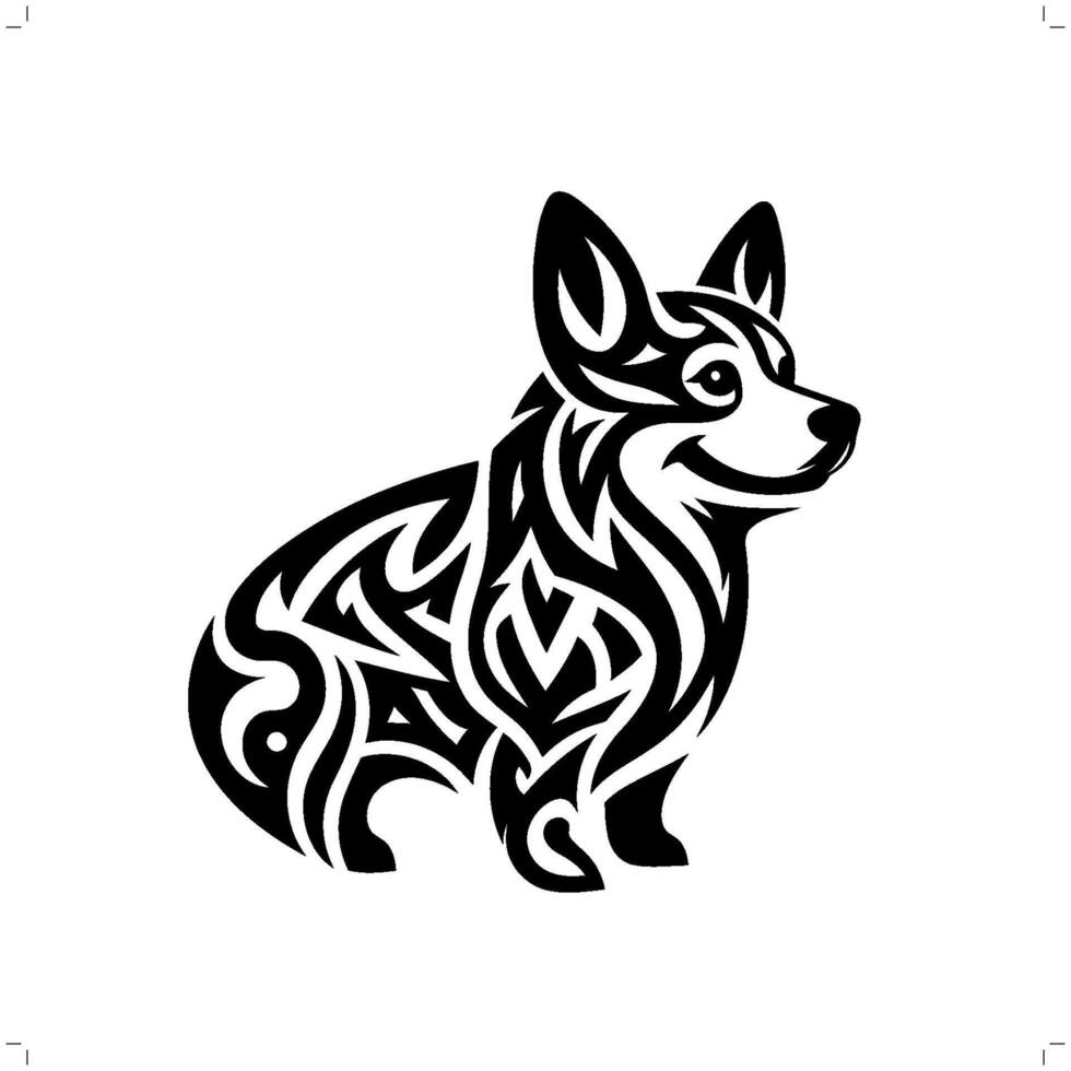 Corgi dog in modern tribal tattoo, abstract line art of animals, minimalist contour. vector