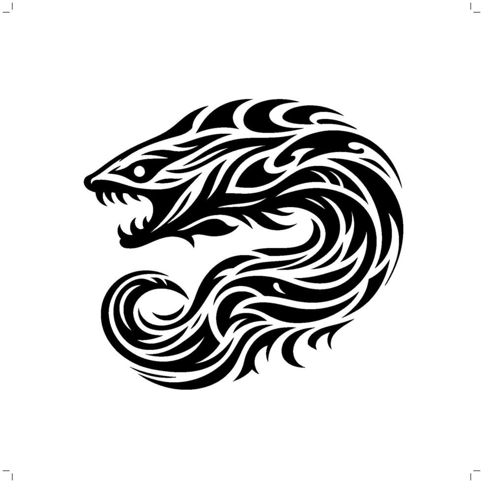 Electric Eel in modern tribal tattoo, abstract line art of animals, minimalist contour. vector