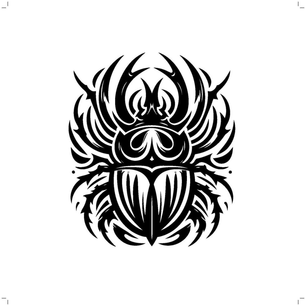 beetle in modern tribal tattoo, abstract line art of animals, minimalist contour. vector