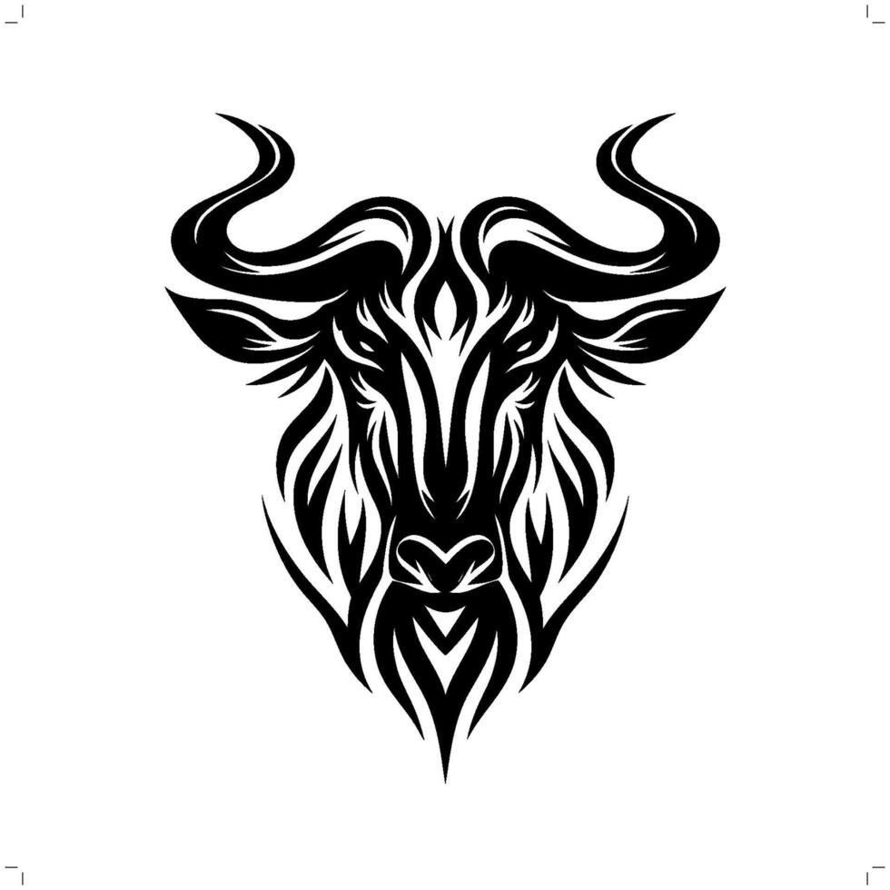 Wildebeest in modern tribal tattoo, abstract line art of animals, minimalist contour. vector