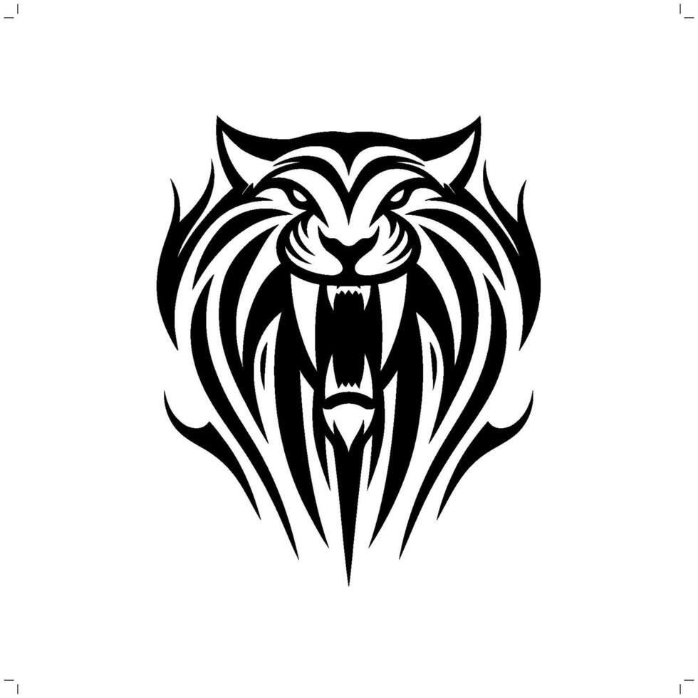 sabretooth in modern tribal tattoo, abstract line art of animals, minimalist contour. vector