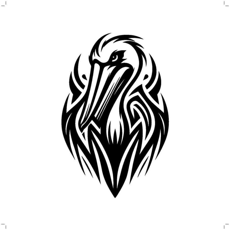 Pelican in modern tribal tattoo, abstract line art of animals, minimalist contour. vector