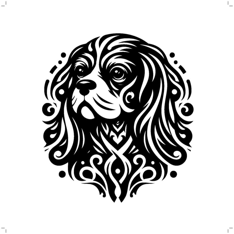 Cavalier Spaniel dog in modern tribal tattoo, abstract line art of animals, minimalist contour. vector