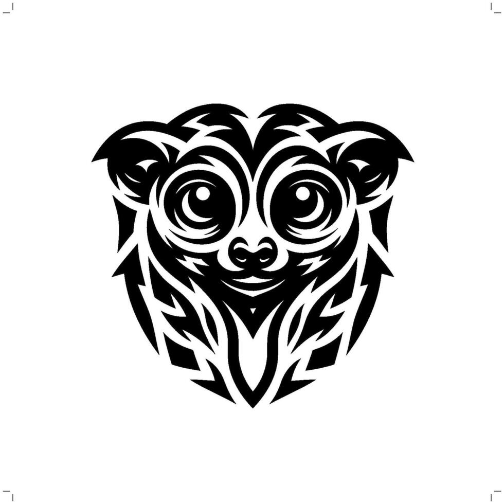 Tarsier monkey in modern tribal tattoo, abstract line art of animals, minimalist contour. vector