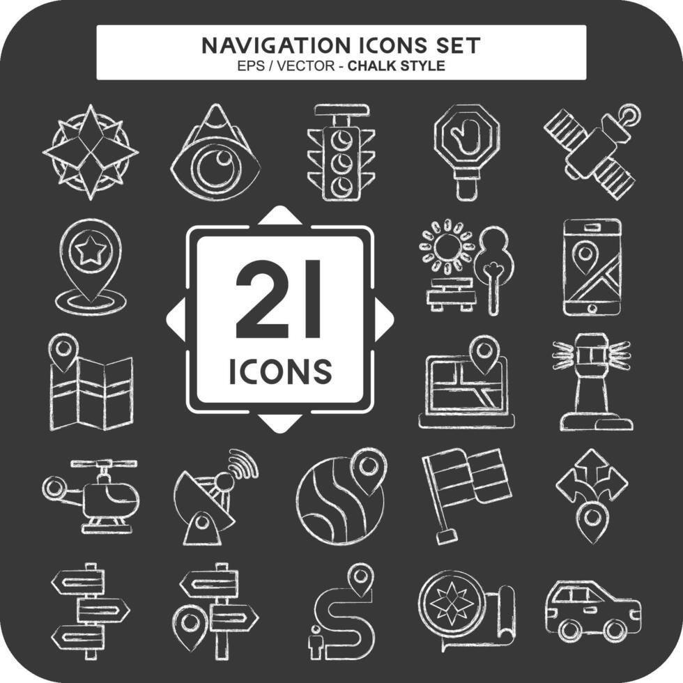 Icon Set Navigation. related to Holiday symbol. chalk Style. simple design illustration vector