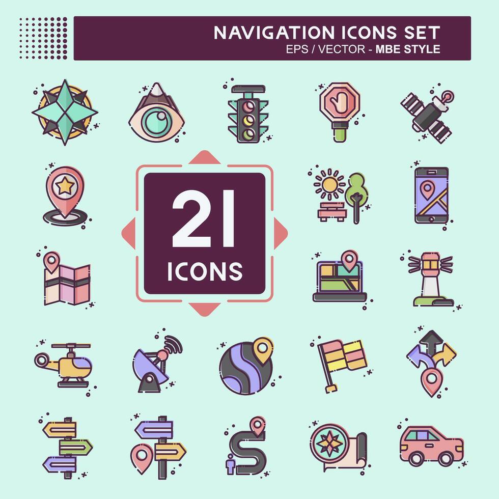 Icon Set Navigation. related to Holiday symbol. MBE style. simple design illustration vector