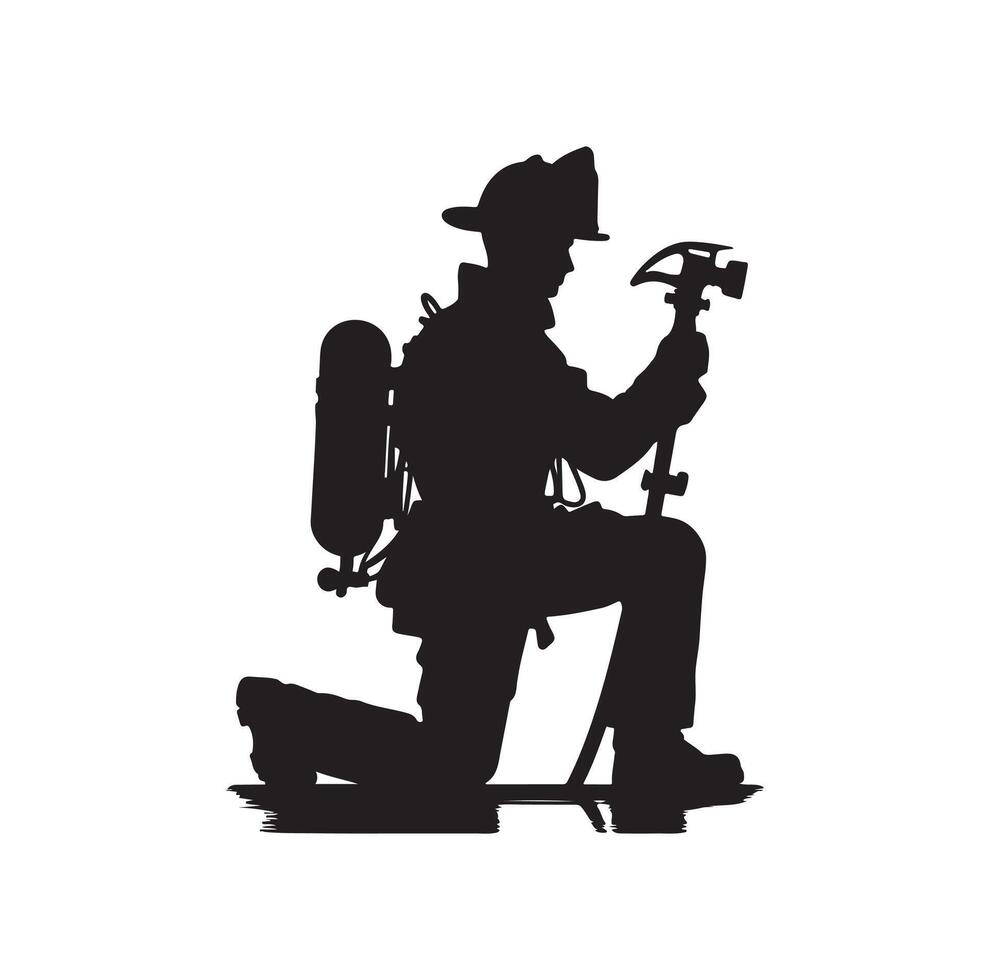 Firefighters pose silhouette illustration vector