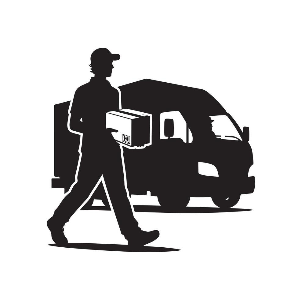 Delivery man silhouette illustration set vector