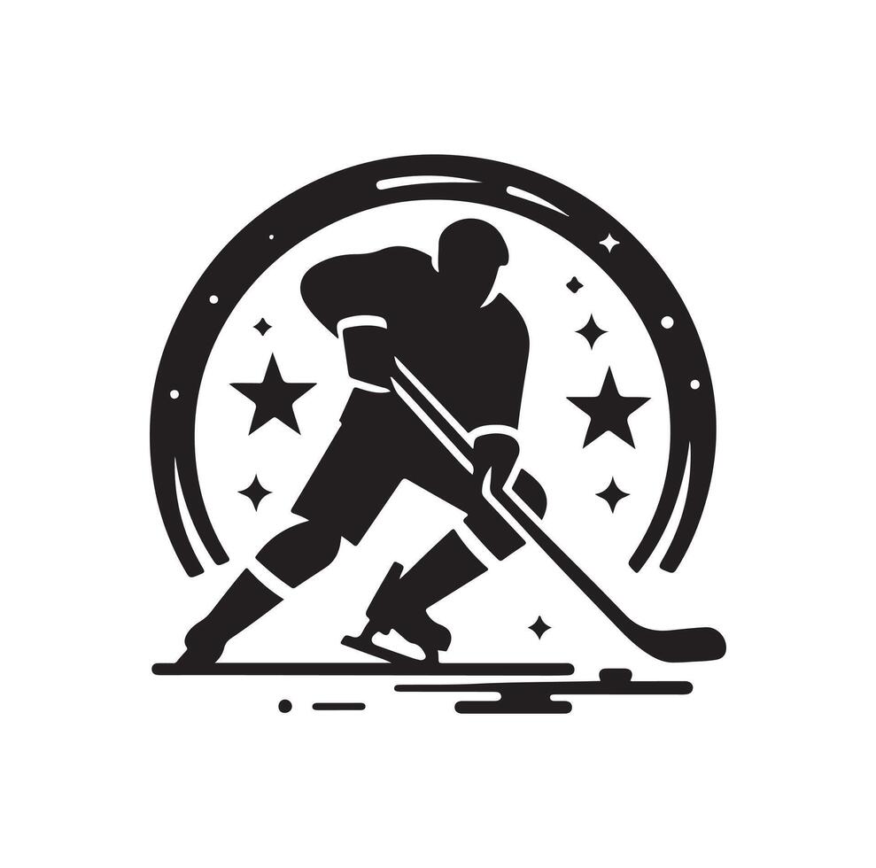 ice hockey player silhouettes icon logo illustration vector
