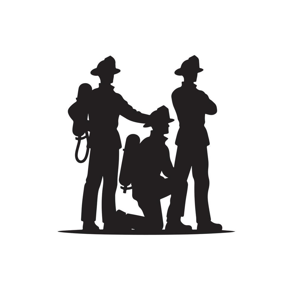 Firefighters pose silhouette illustration vector
