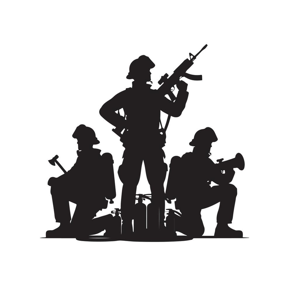 Firefighters pose silhouette illustration vector