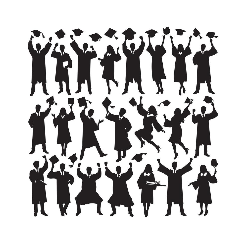 graduado estudiantes celebracion colección conjunto en diferente actitud vector