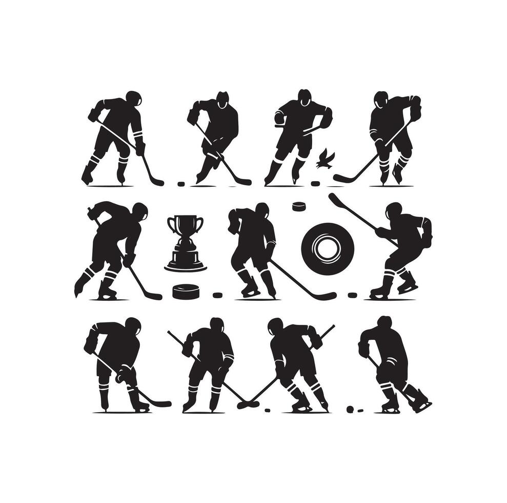 ice hockey player silhouettes icon logo illustration vector