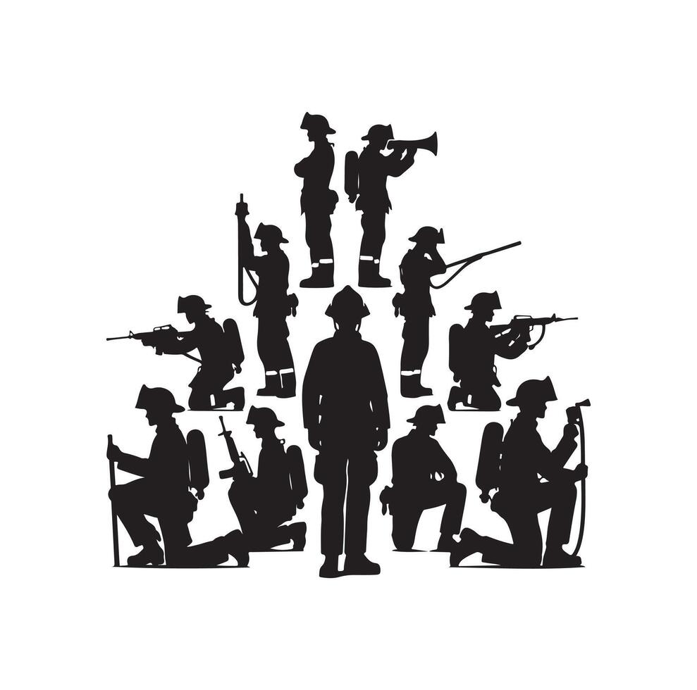 Firefighters pose silhouette illustration vector