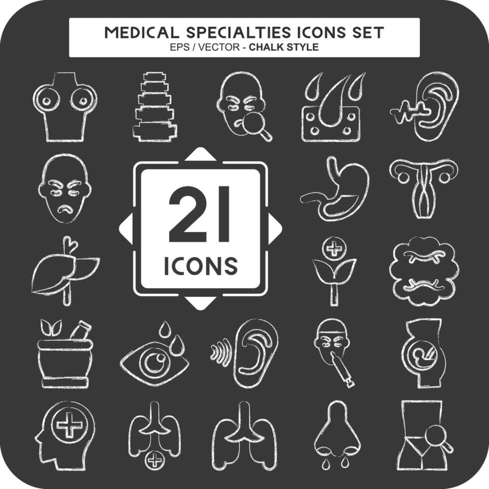 icono conjunto médico especialidades relacionado a sano símbolo. tiza estilo. sencillo diseño ilustración vector