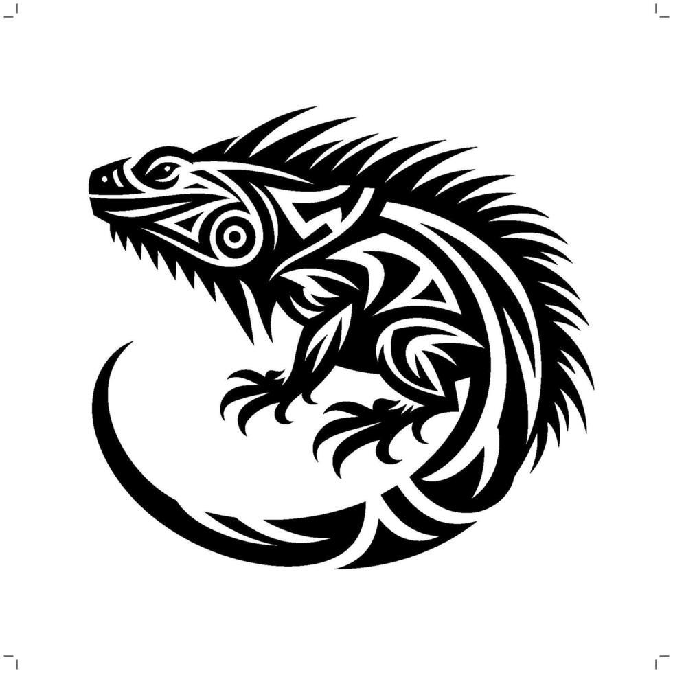 Iguana in modern tribal tattoo, abstract line art of animals, minimalist contour. vector