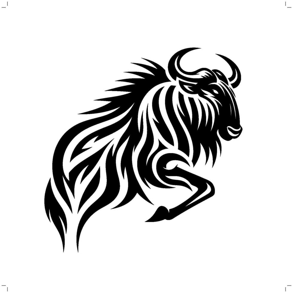 Wildebeest in modern tribal tattoo, abstract line art of animals, minimalist contour. vector