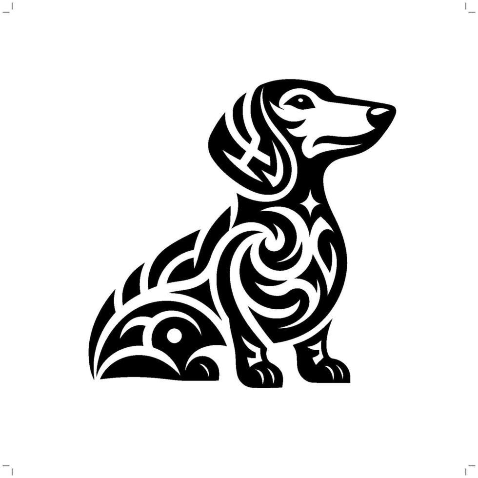 Dachshund dog in modern tribal tattoo, abstract line art of animals, minimalist contour. vector