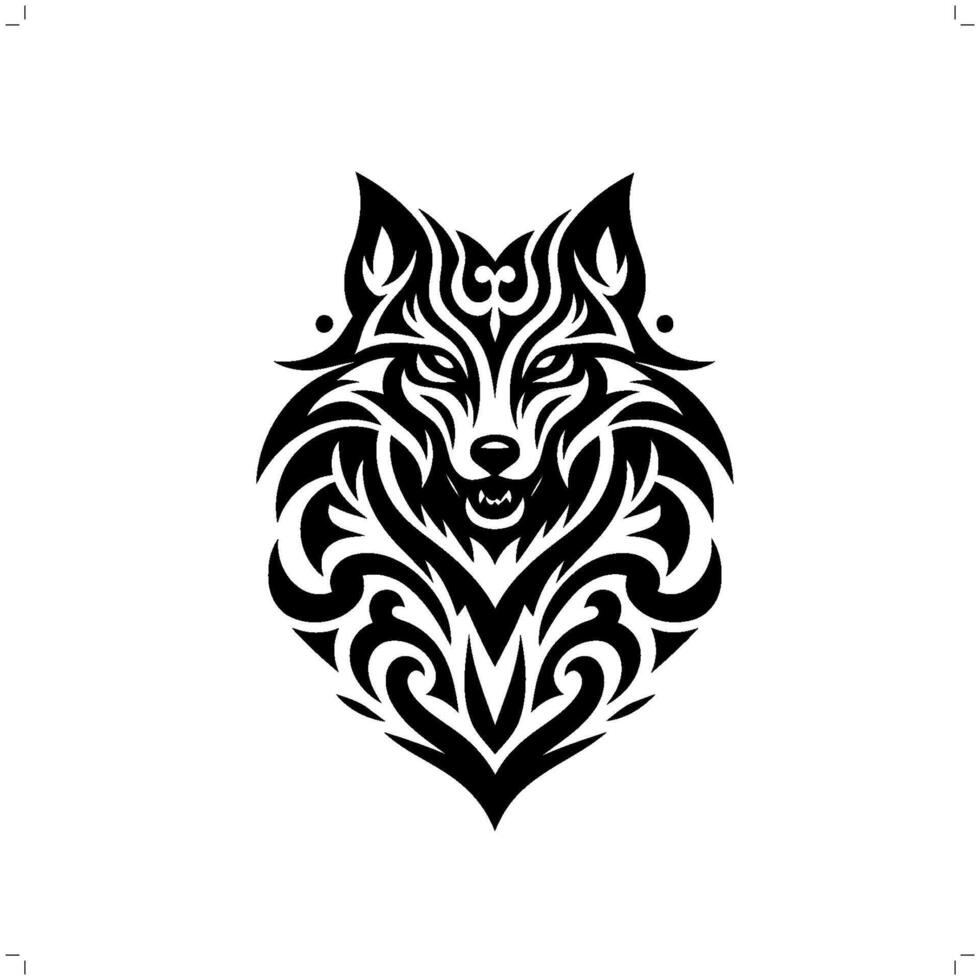 lobo en moderno tribal tatuaje, resumen línea Arte de animales, minimalista contorno. vector