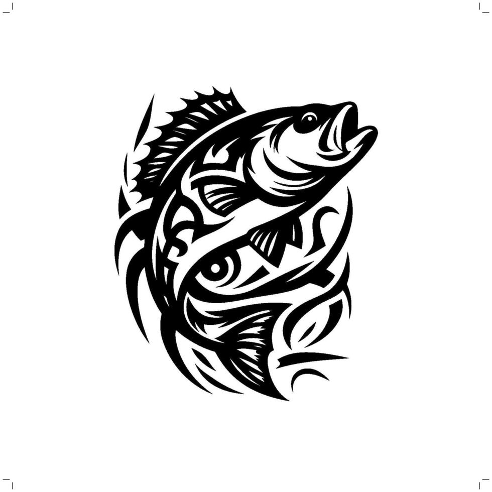 bass fish in modern tribal tattoo, abstract line art of animals, minimalist contour. vector