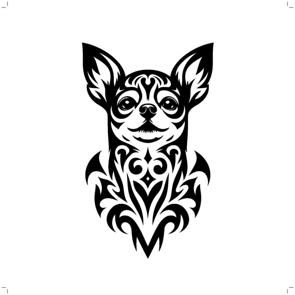 chihuahua dog in modern tribal tattoo, abstract line art of animals, minimalist contour. vector