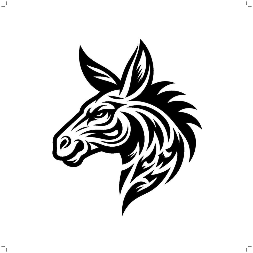 Donkey in modern tribal tattoo, abstract line art of animals, minimalist contour. vector