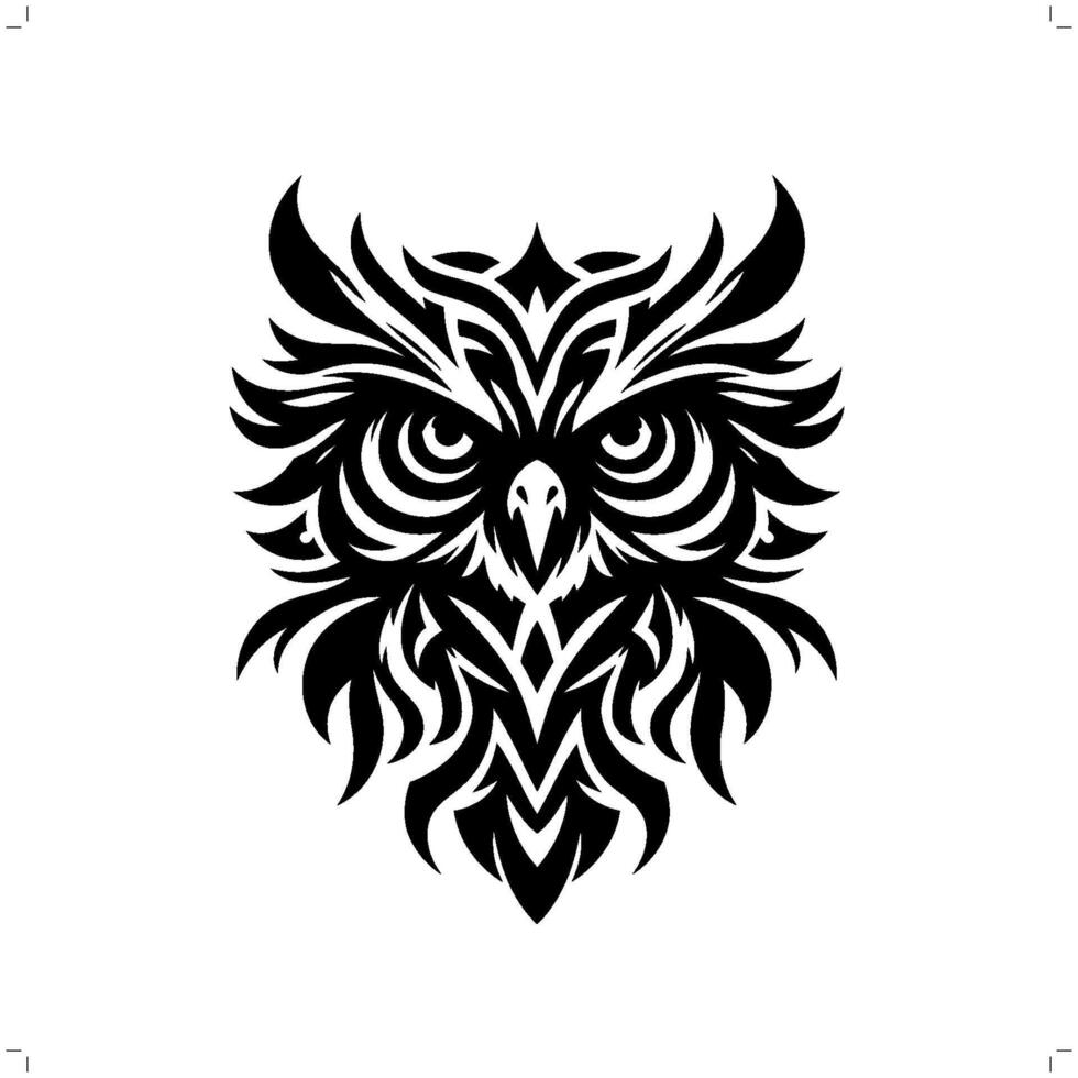 Owl in modern tribal tattoo, abstract line art of animals, minimalist contour. vector