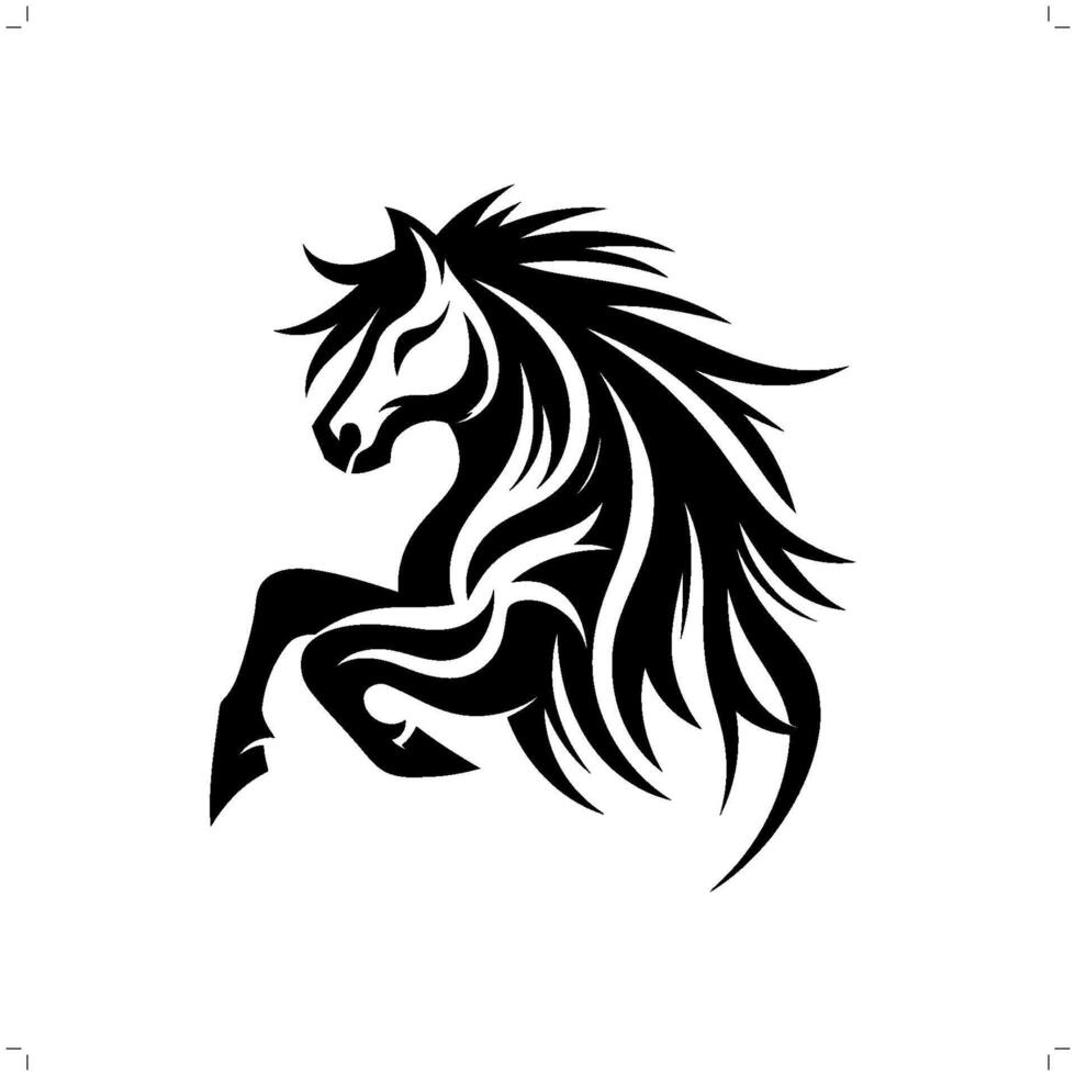 Horse in modern tribal tattoo, abstract line art of animals, minimalist contour. vector