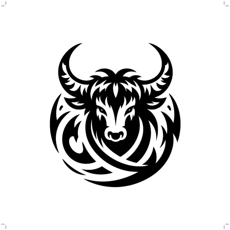 yak in modern tribal tattoo, abstract line art of animals, minimalist contour. vector