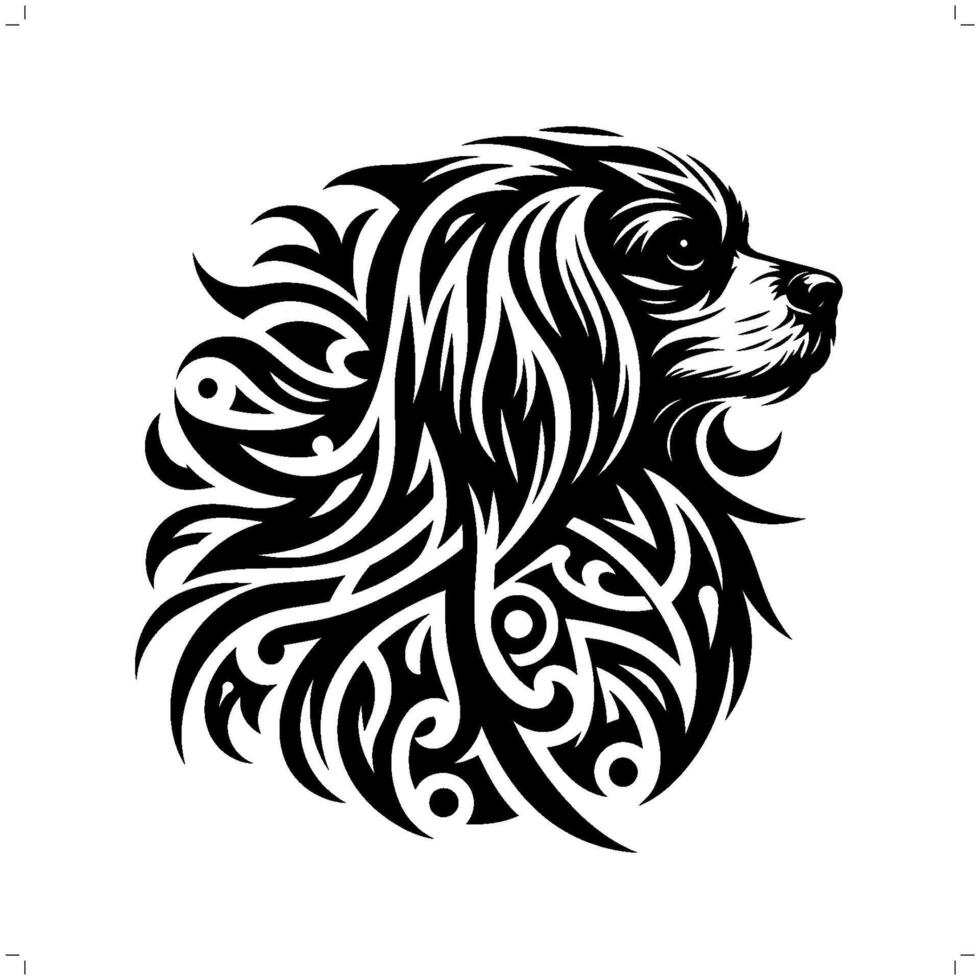 Cavalier Spaniel dog in modern tribal tattoo, abstract line art of animals, minimalist contour. vector