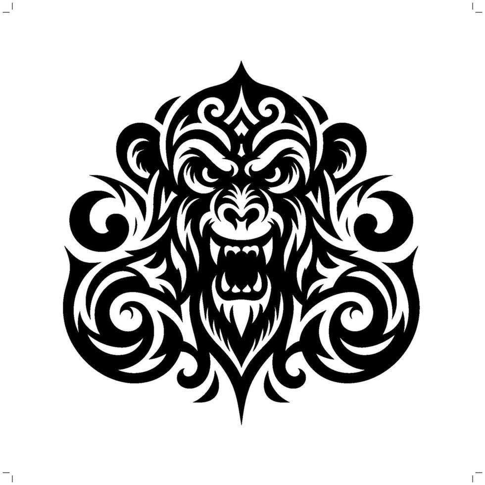 monkey , ape in modern tribal tattoo, abstract line art of animals, minimalist contour. vector