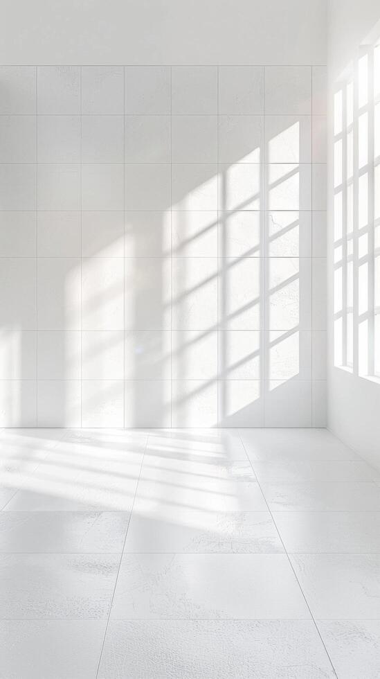 minimalista blanco embaldosado pared con oscuridad foto
