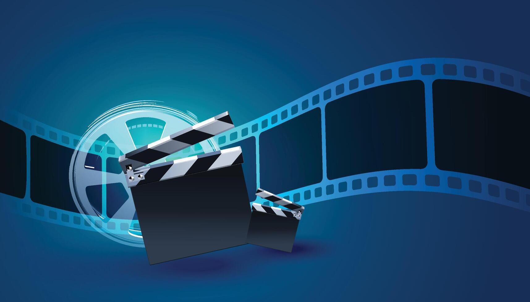 Film reel stripe cinema isolated on blue background. Modern 3d realistic film strip. cinema festival. Movie and film template can be used of backdrop, brochure, leaflet, poster, banner or flyer vector