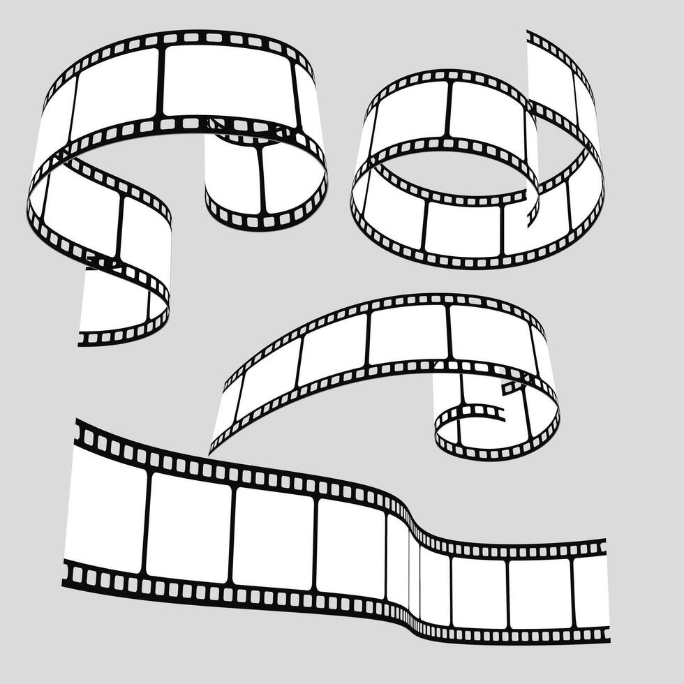 Film strip set. Cinema strip roll 35mm blank slide frame, photo monochrome picture negative vintage media filmstrip, movie design vector