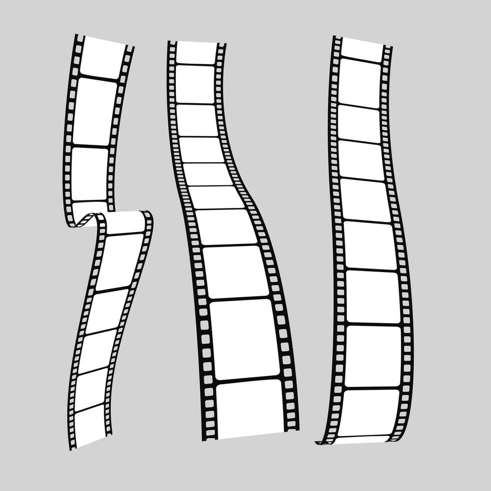 Film strip set. Cinema strip roll 35mm blank slide frame, photo monochrome picture negative vintage media filmstrip, movie design vector