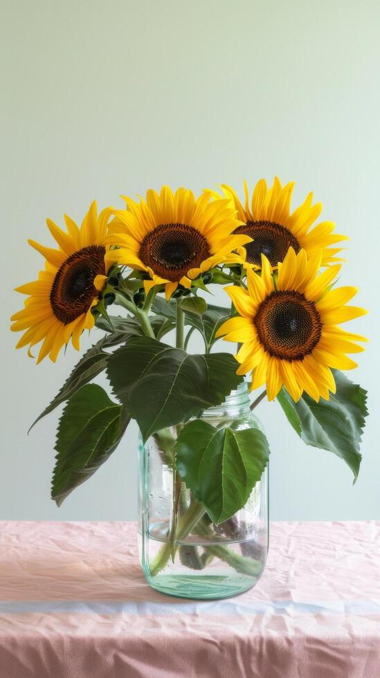 girasoles en masón tarro foto