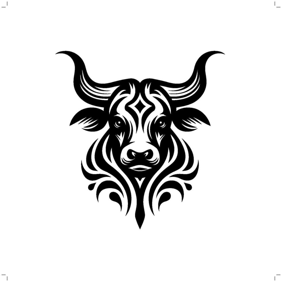 bull , cow in modern tribal tattoo, abstract line art of animals, minimalist contour. vector