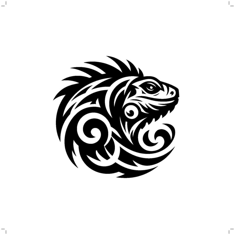 Iguana in modern tribal tattoo, abstract line art of animals, minimalist contour. vector
