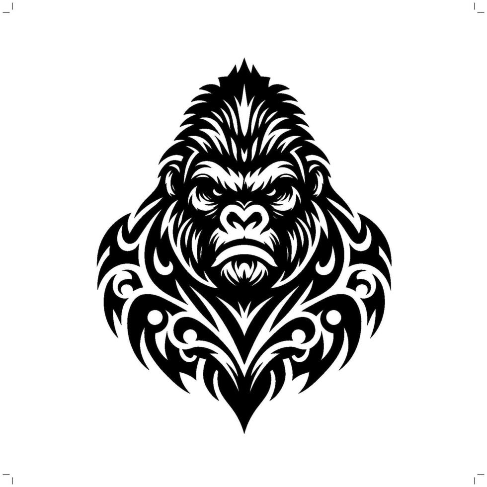 gorilla in modern tribal tattoo, abstract line art of animals, minimalist contour. vector