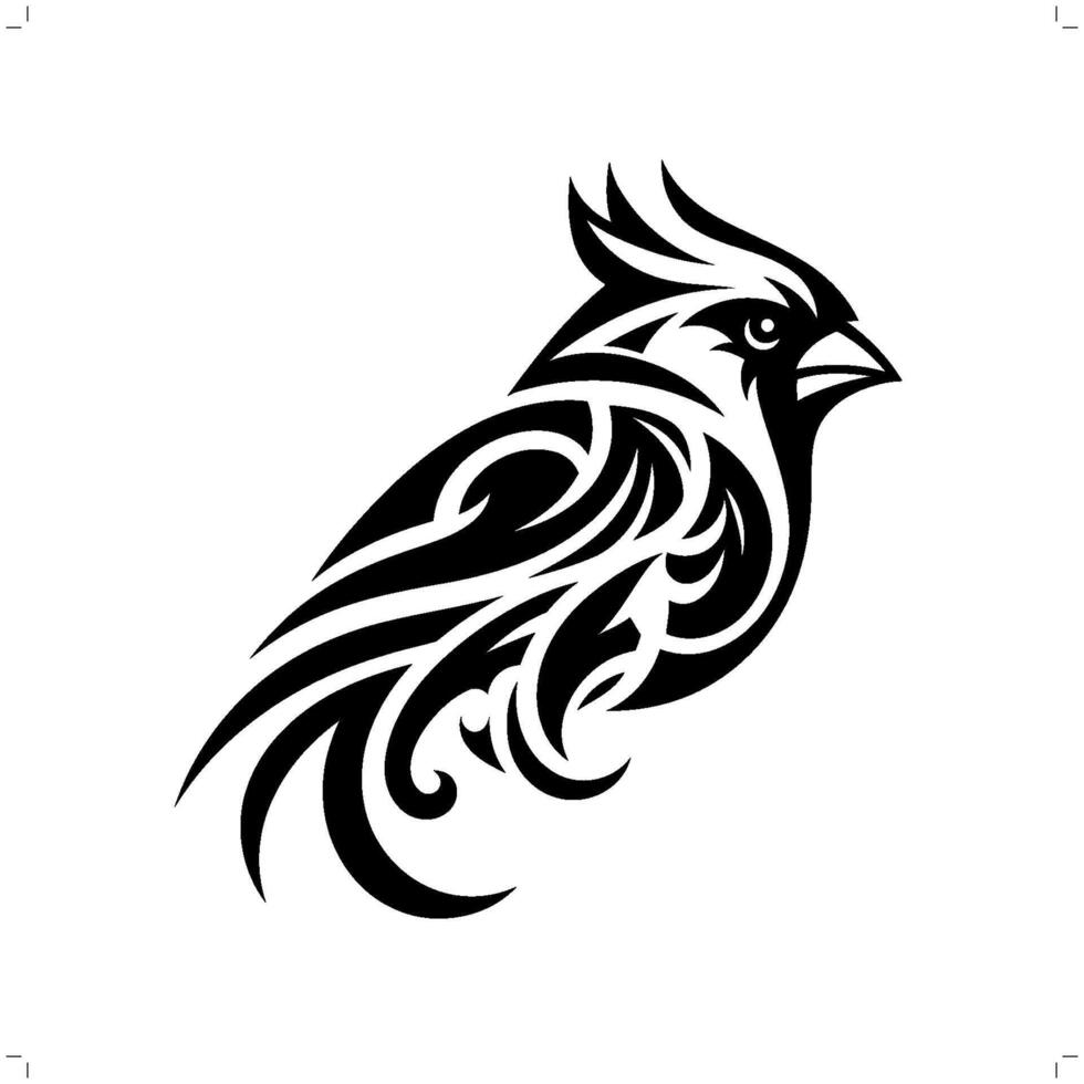 Cardinal bird in modern tribal tattoo, abstract line art of animals, minimalist contour. vector
