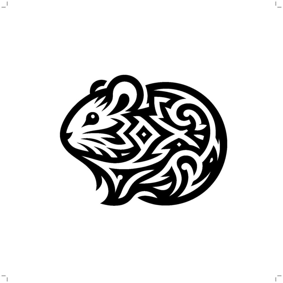 Hamster in modern tribal tattoo, abstract line art of animals, minimalist contour. vector
